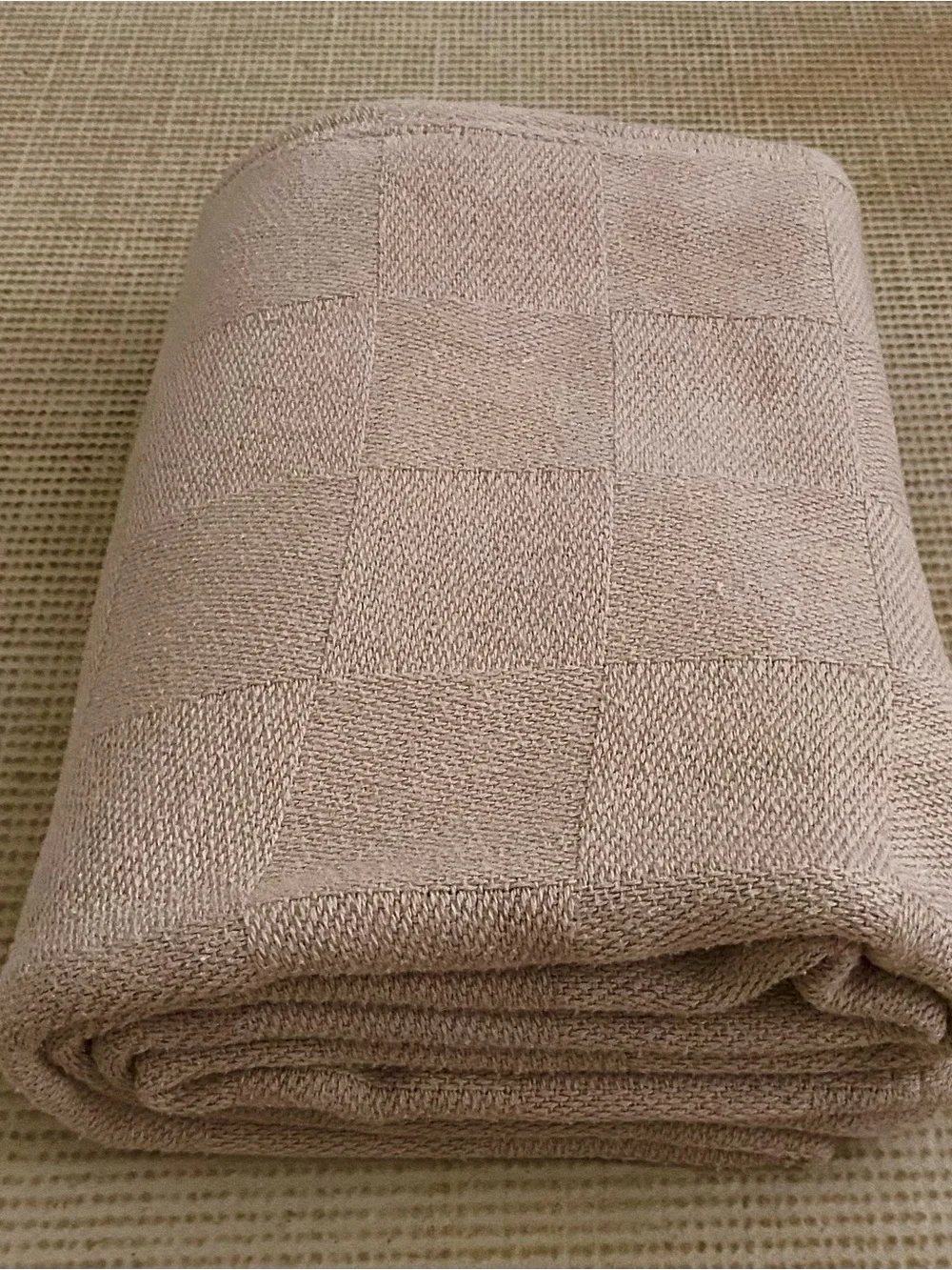 Calvin Klein Cotton Beige Check Throw Blanket, Rectangular Adults Throw Size